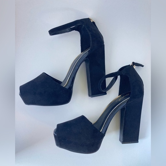 Black chunky heels peep toe size 7.5 - Picture 4 of 10